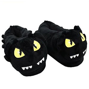 Pantufa de Pelúcia Dragão Preto P 33 a 35