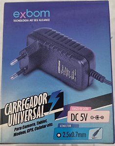 Carregador Fonte 5v Universal  P4 2.5 x 0,7mm