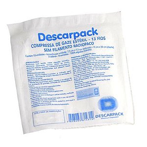 Compressa de Gaze DESCARPACK 13 FIOS - Embalagem com 100 unidades