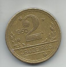 Moeda Brasil 2 Cruzeiros 1950 Bronze Alumínio 25mm Para Coleção Antiga