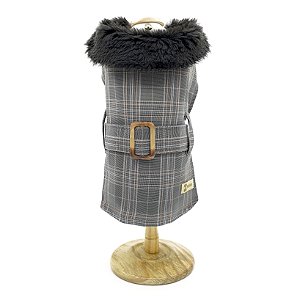 Roupa Pet para Cães Vestido Pet Fivela Croco Gola Pele Inverno Petisco