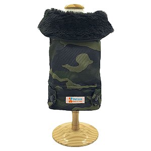 Roupa Pet para Cães Colete Casaco Pet Gola Pele Camuflado Unus Petisco