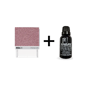 Kit 1 Carimbo Glitter Rosa Pastel + 1 frasco de tinta