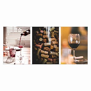 Quadro Placa Trio Sala Área Gourmet Taça Vinho Rolha