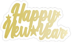 Placa Decoração Happy New Year Dourado Painel 60x35cm