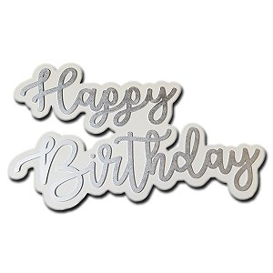 Placa Decoração Aniversário Happy Birthday Prata 60x40cm
