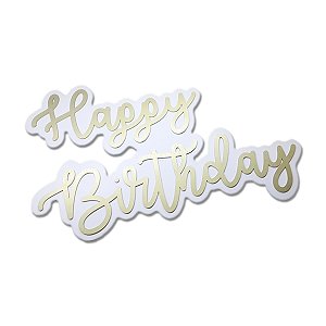Placa Decoração Aniversário Happy Birthday Dourado Painel 60x40cm