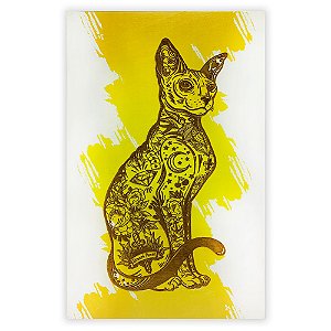 Quadro Decorativo K'owa Gato Old School Em Madeira