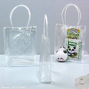 SACOLA PARA EMBALAGEM PRESENTEAVEL TRANSPARENTE COM BOTÃO ( PLASTICO MOLINHO )20 x 25 x 7cm) UN