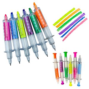 MARCA TEXTO E CANETA ESFEROGRAFICA SERINGA - 6 PEÇAS