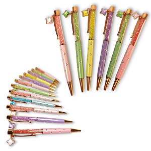 CANETA LUXO METAL CANDY PEDRAS - 12 PEÇAS