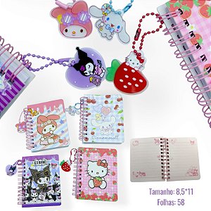 MINI CADERNETA PINGENTE  SANRIO 4 PERSONAGENS - 4 PEÇAS