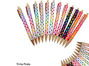 CANETA LUXO ESTAMPADINHA CORAÇÃO- UNIDADE CORES DIVERSAS ( CORPO METAL)