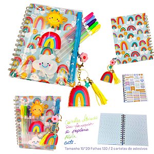KIT CADERNO PRESENTE ARCO IRIS