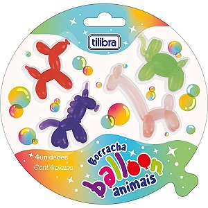 Borracha Balloon Animais - Blister com 4 Unidades