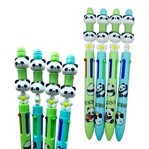 CANETA 4 CORES PANDA ROSTINHO E FLOR