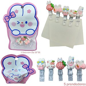 MINI PRENDEDORES COELHO - ZIP COM 5 PEÇAS