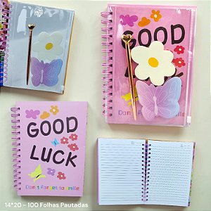 KIT PRESENTE CADERNO/ POST IT E CANETA GOOD LUCK