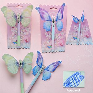 CANETA APAGAVEL BORBOLETA REALISTA 3D - UNIDADE CORES DIVERSAS