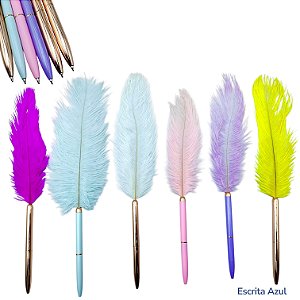 Caneta Metal Luxo Pena Colorida