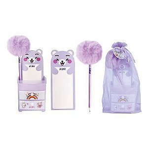 KIT DE ANOTACAO/PORTA CANETA - LILAC BEAR- FF6029