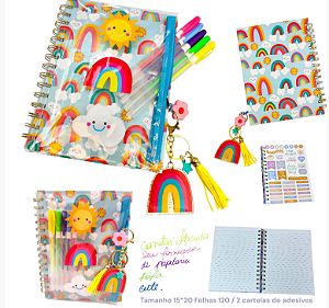 KIT CADERNO PRESENTE ARCO IRIS - un