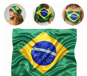 LENÇO MULTIUSO CETIM BANDEIRA BRASIL - 85 X 85 CM