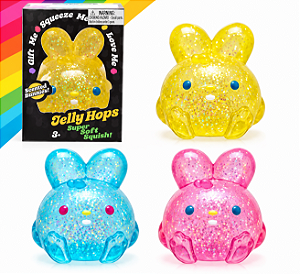 COELHO SQUISHY TIPO NEDOOH GLITTER NA CAIXINHA - CORES DIVERSAS