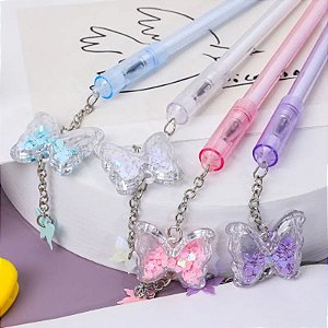 CANETA BORBOLETA CRISTAL PINGENTE