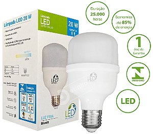 Lâmpada Led Super Bulbo 20w Alta Potência Branco Frio 6500k