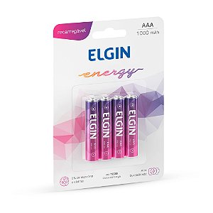 Pilha Recarregável Elgin Ni-MH AAA-1000mAh 82171 Cilíndrica - kit de 4 unidades