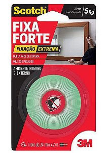 Fita Dupla Face 3M Scotch Fixa Forte Fixação Extrema - 24mm x 2m