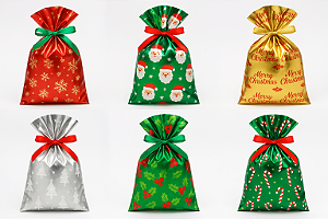 Embalagem Saco Presente Metalizado Natal C/100 (Sortido)
