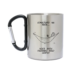 Caneca Inox com Mosquetão Conectado na Rede