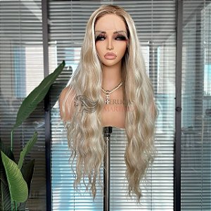 LACE FRONT KÁTIA PLATINADA COM MECHAS E RAIZ 13 X 4
