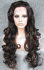 Peruca Lace Front Sintética Premium Castanho com Mechas