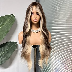 Wig Jade Loiro Bege com raiz esfumada castanho médio