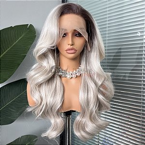 FULL LACE FRONT JADE CINZA PLATINADO COM RAIZ ESCURA ESFUMADA 13 X 6
