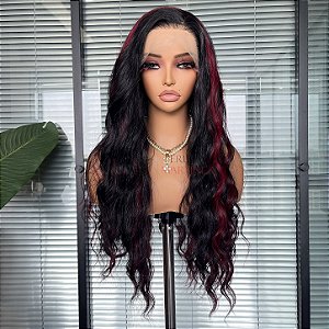 FULL LACE FRONT KÁTIA PRETA COM MECHAS VINHO 13 x 6