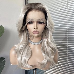 FULL LACE FRONT AURORA LOIRO PLATINADO COM RAIZ ESFUMADA 13 X 6
