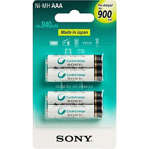 Cartela de Pilha Recarregável Sony 900mah com 4 unidades AAA Palito