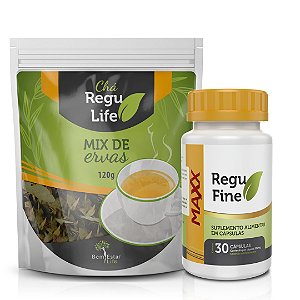 Regu Fine Maxx 30 cápsulas + Chá Regu Life pacote de 120g.