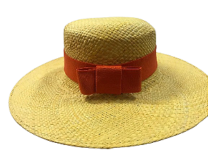 Chapéu Social Amarelo Ouro Elástico Laranja Buriti Tamanho G Copa58/59 Cm Aba14Cm