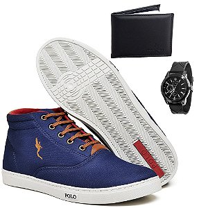 Tênis Masculino Cano Alto Polo Blu com Relógio e Carteira de Brinde