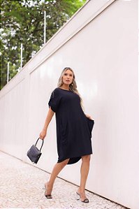 Vestido Midi Assimétrico Com Bolsos Frontais Delfos