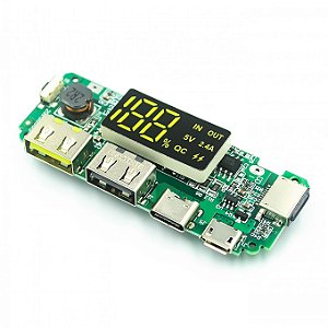 MODULO CARREGADOR USB 5V 2.4A MICRO/TIPO C - USB C/ LED