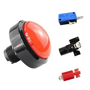 BOTAO ARCADE FLIPERAMA ILUMINADO 60mm - VERMELHO