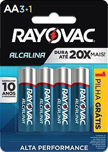 PILHA ALCALINA RAYOVAC - 4 UNIDADES AA