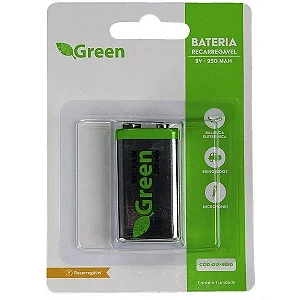 BATERIA 9V RECARREGAVEL 250MAH - GREEN