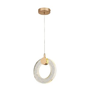 Pendente 6w 3000k Bivolt Ø200mm Dourado e Transparente Dinamica DCD02102